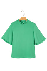 Green Frilly Round Neck Wide Half Sleeve Blouse Blouses & Shirts JT's Designer Fashion