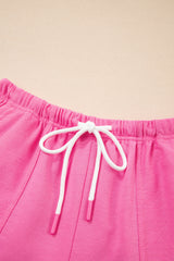 Bonbon V Neck Drop Shoulder Tee and Patchwork Drawstring Elastic Waistband Shorts Set Short Sets JT's Designer Fashion