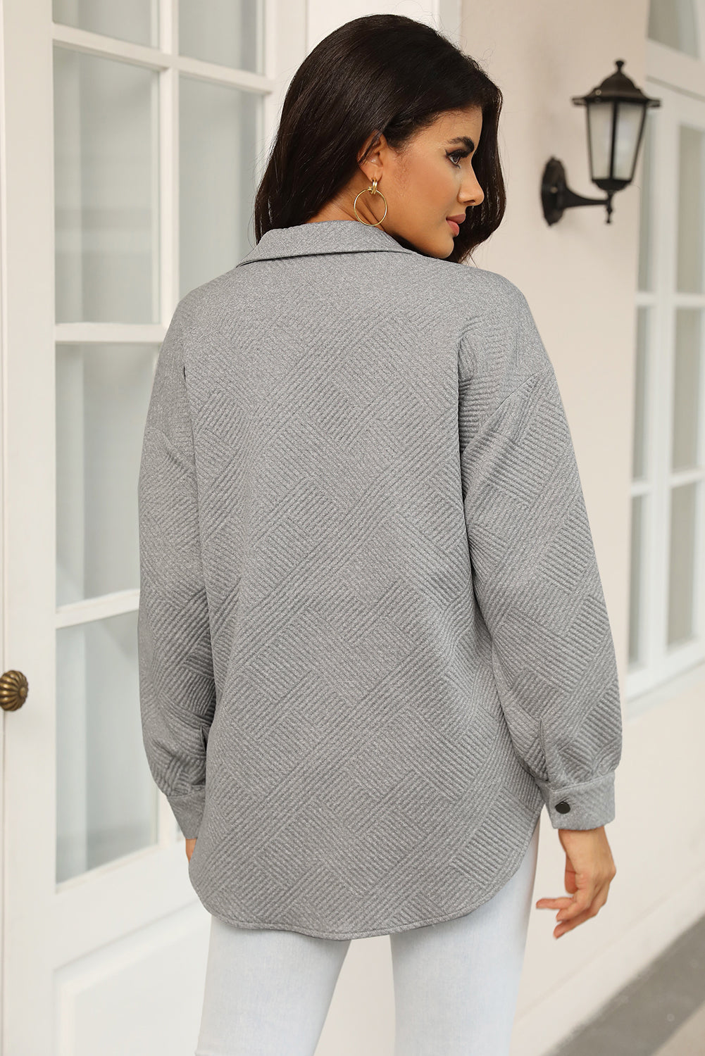 Gray Solid Textured Flap Pocket Buttoned Shacket Jackets JT's Designer Fashion