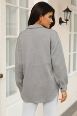 Gray Solid Textured Flap Pocket Buttoned Shacket Jackets JT's Designer Fashion