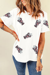 White Sequined Lobster Crewneck Tee Graphic Tees JT's Designer Fashion
