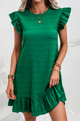 Dark Green Textured Flutter Sleeve Ruffled Mini Dress Dresses JT's Designer Fashion