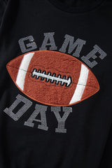 Black GAME DAY Rugby Football Graphic Pullover and Shorts Casual Outfit Short Sets JT's Designer Fashion