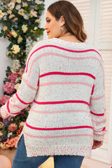 Pink Stripe Drop Shoulder Side Split Plus Size Sweater Plus Size Sweaters & Cardigans JT's Designer Fashion