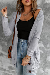 Gray Front Pocket and Buttons Closure Cardigan Sweaters & Cardigans JT's Designer Fashion