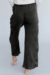 Black Mineral Wash Exposed Seam Wide Leg Pants Bottoms JT's Designer Fashion