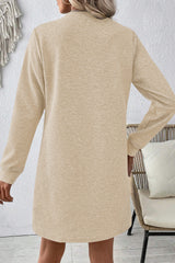 Apricot Solid Color Textured Long Sleeve Shift Dress Mini Dresses JT's Designer Fashion