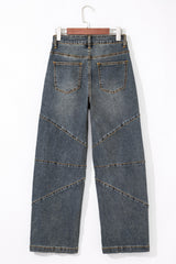 Sail Blue Exposed Stitching Loose Straight High Waist Jeans Jeans JT's Designer Fashion