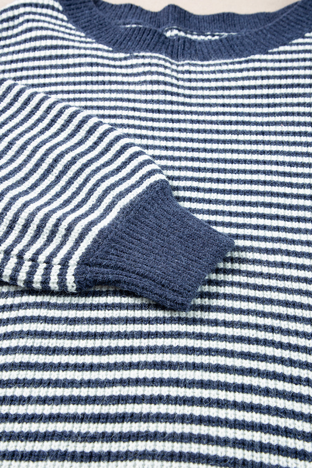 Sail Blue Striped Lantern Sleeve Drop Shoulder Cozy Sweater Sweaters JT's Designer Fashion