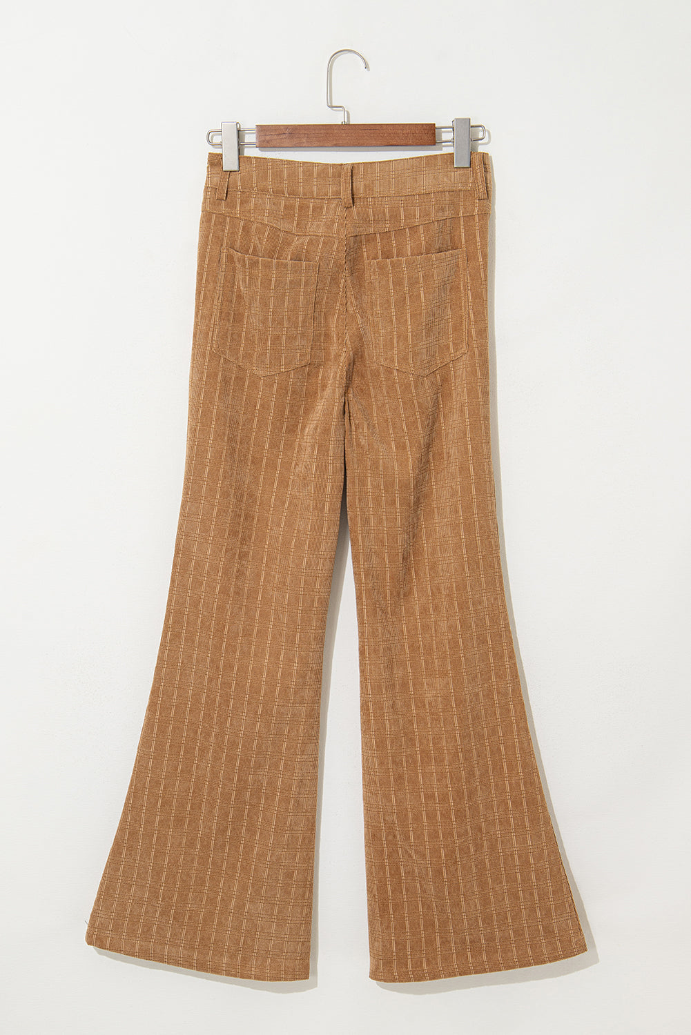 Grapefruit Orange Checkered Corduroy Flare High Waist Pants Pants & Culotte JT's Designer Fashion