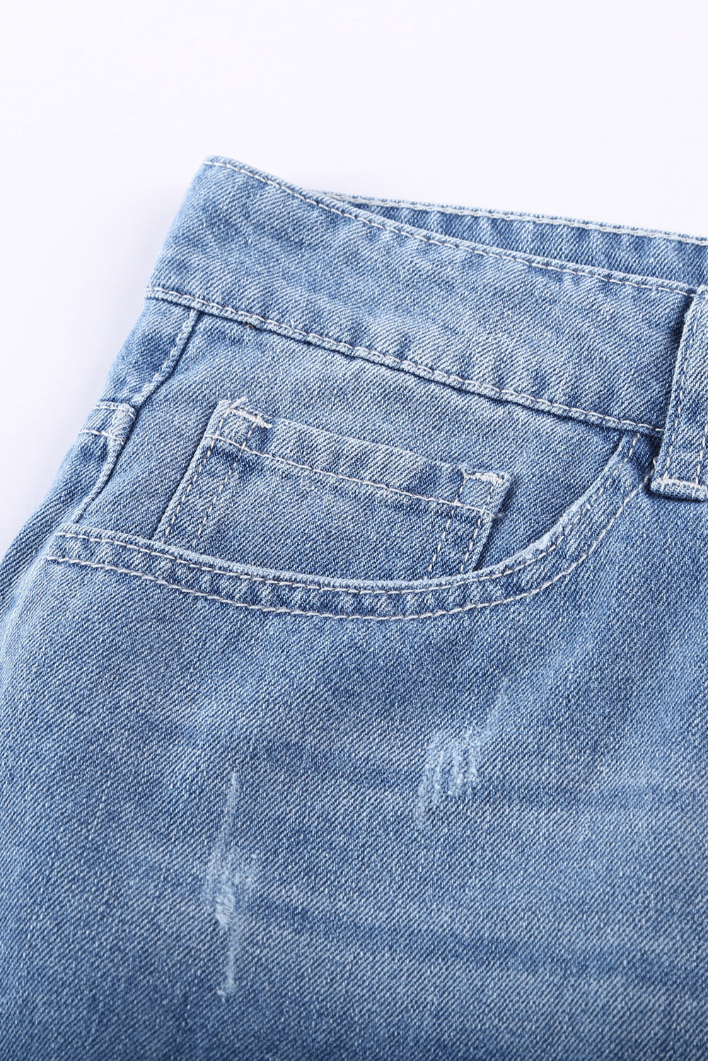 Distressed Ripped Rolled Hem Sky Blue Denim Shorts Denim Shorts JT's Designer Fashion