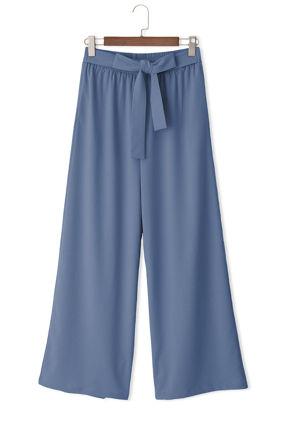 Sail Blue High Waisted Tie Front Side Pocket Wide Leg Flowy Casual Pants Pants & Culotte JT's Designer Fashion