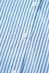 Sky Blue Stripe Bubble Short Sleeve Tiered Scallop Long Dress Maxi Dresses JT's Designer Fashion
