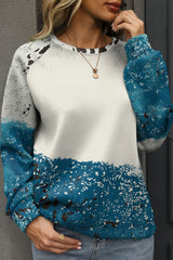 Blue Tie Dye Cow Color Block Pullover Sweatshirt Sweatshirts & Hoodies JT's Designer Fashion