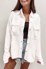 White Solid Color Corduroy Buttoned Long Sleeve Jacket Jackets JT's Designer Fashion
