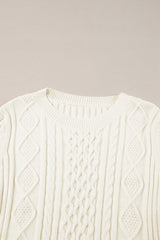 White Cable Knit Cropped Sweater Sweaters JT's Designer Fashion