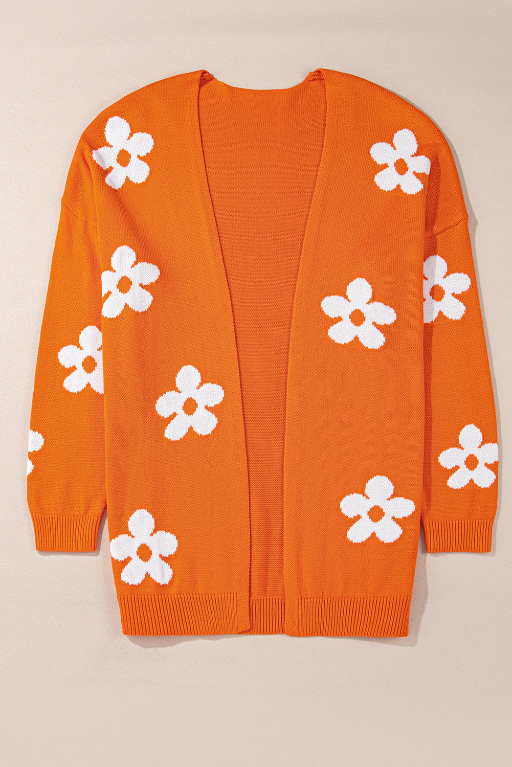 Orange Flower Pattern Drop Shoulder Plus Size Cardigan Plus Size Sweaters & Cardigans JT's Designer Fashion
