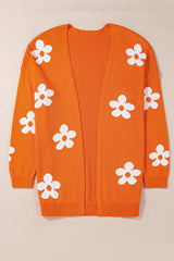 Orange Flower Pattern Drop Shoulder Plus Size Cardigan Plus Size Sweaters & Cardigans JT's Designer Fashion