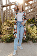 Multicolor Geometric Color Block Open Front Long Cardigan Sweaters & Cardigans JT's Designer Fashion