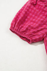 Rose Ginham Check Bubble Sleeve Ruffled Long Dress Maxi Dresses JT's Designer Fashion