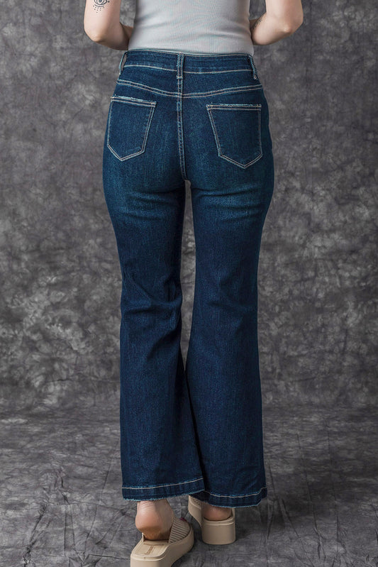 Real Teal High Rise Ripped Bell Bottom Jeans Jeans JT's Designer Fashion