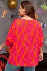 Rose Leafy Printed Smocked Lantern Sleeve Plus Size Blouse Plus Size Blouses & Shirts JT's Designer Fashion