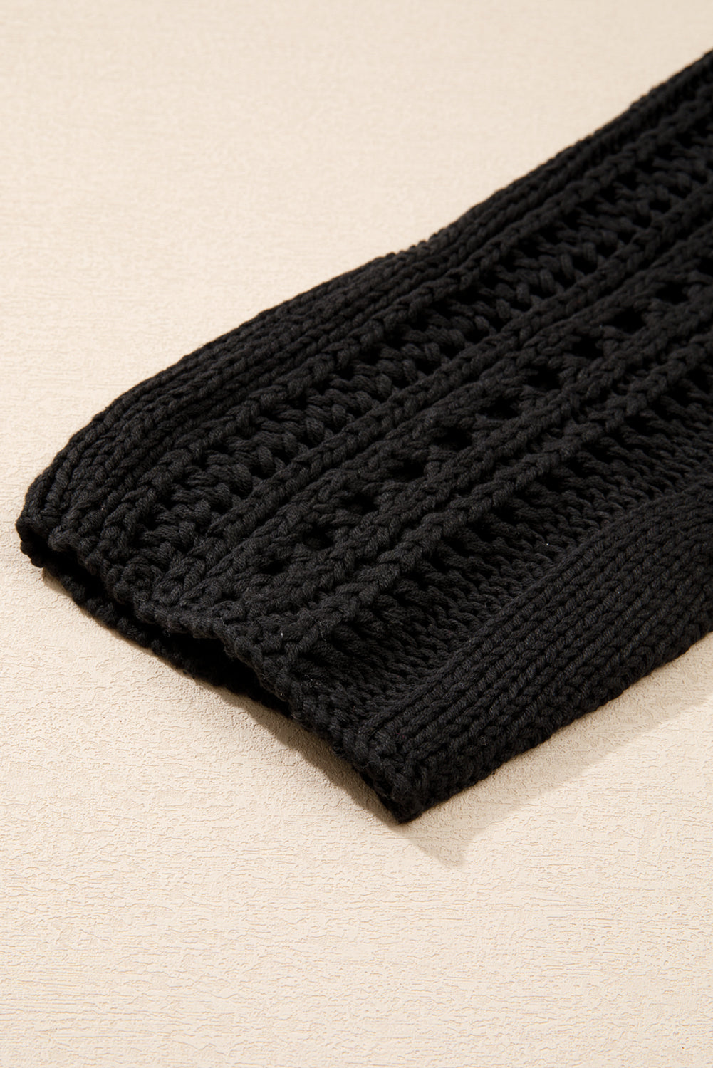 Black Hollow-out Cable Knit Cropped Sweater Sweaters JT's Designer Fashion