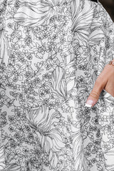 White Floral Print Pipping Trim Flutter Sleeve Mini Dress Floral Dresses JT's Designer Fashion