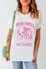 White Western BREAK HORSES Cowboy Graphic Crewneck T Shirt Graphic Tees JT's Designer Fashion