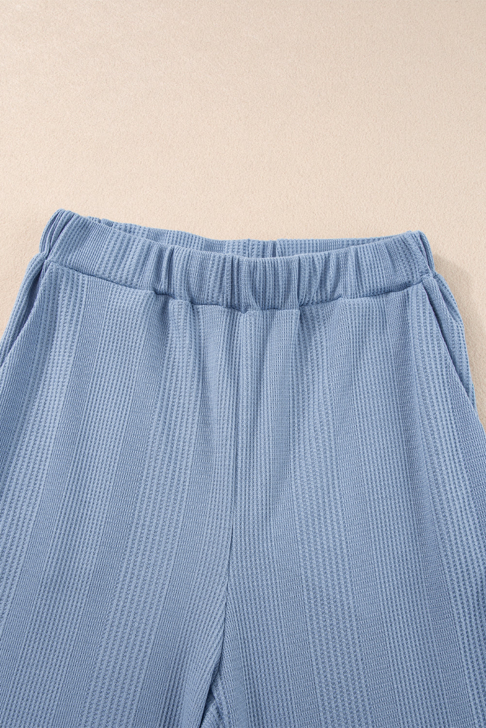 Beau Blue Solid Color Ribbed Ruffle Tank Top and Pants Set Pant Sets JT's Designer Fashion