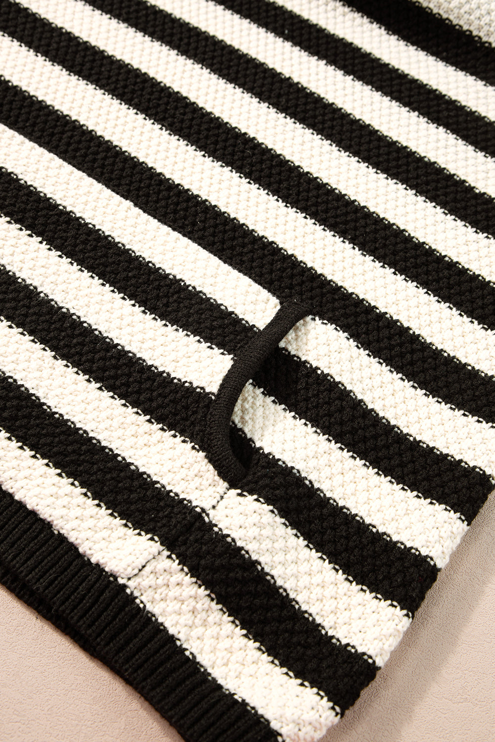 White Stripe V Neck Pocketed Drawstring Hooded Sweater Sweaters JT's Designer Fashion