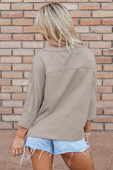 Medium Grey Floral Starbust Exposed Seam Mineral Wash Top Long Sleeve Tops JT's Designer Fashion