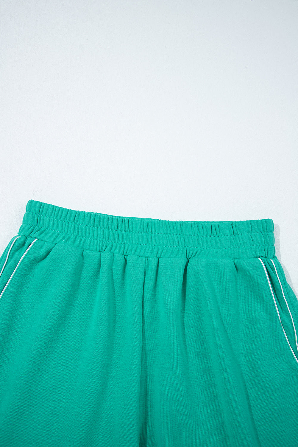 Dark Green Colorblock Trim V Neck Pullover Top and Shorts Set Short Sets JT's Designer Fashion