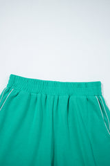 Dark Green Colorblock Trim V Neck Pullover Top and Shorts Set Short Sets JT's Designer Fashion