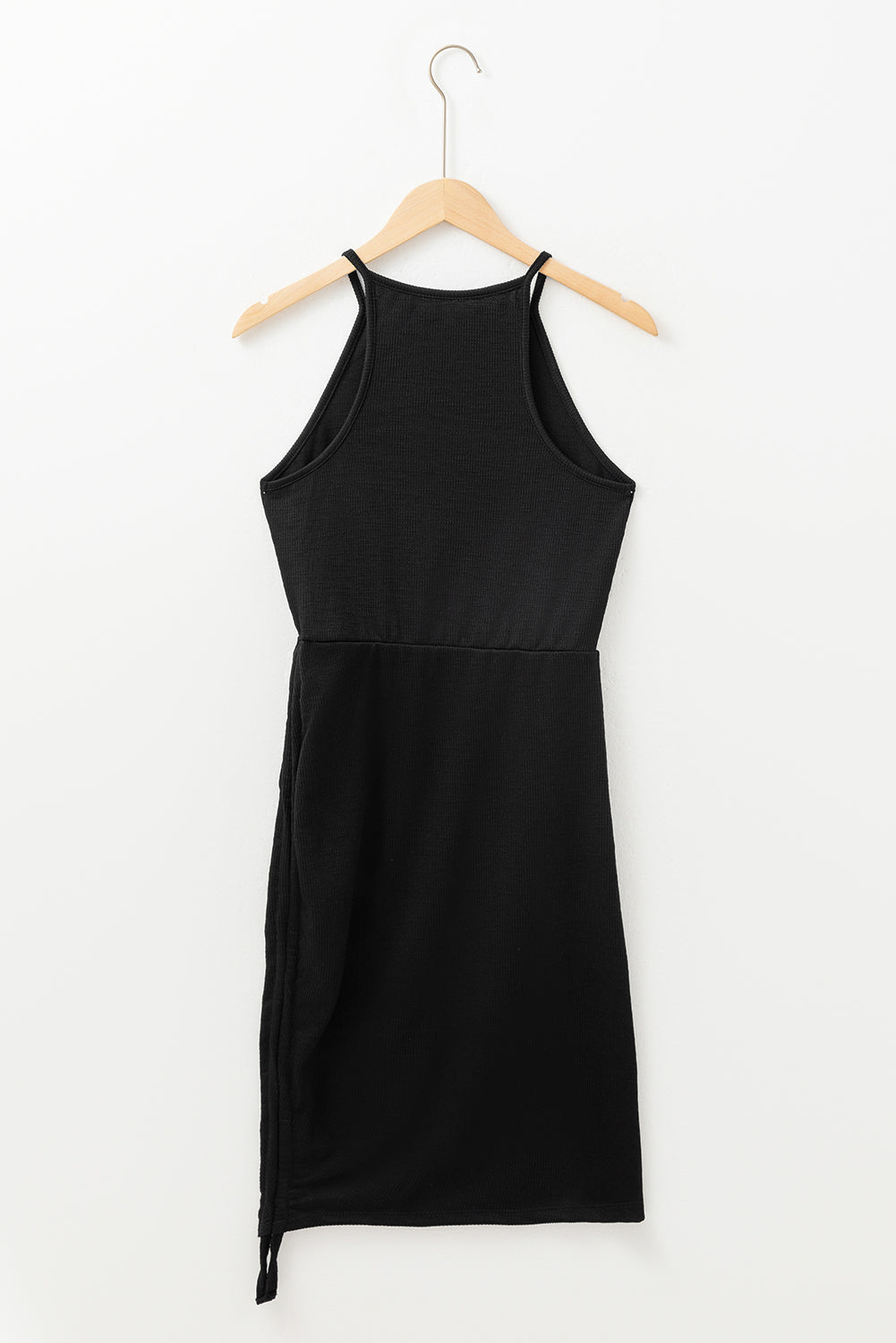 Black Racerback Ribbed Knit Drawstring Bodycon Dress Bodycon Dresses JT's Designer Fashion