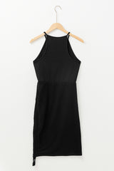 Black Racerback Ribbed Knit Drawstring Bodycon Dress Bodycon Dresses JT's Designer Fashion