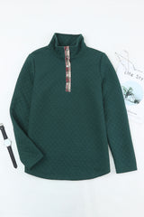 Green Geometric Texture Plaid Trim Sweatshirt Sweatshirts & Hoodies JT's Designer Fashion