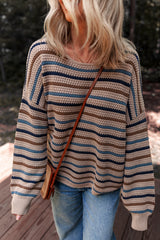 Multicolour Striped Knitted Drop Shoulder Round Neck Sweater Sweaters JT's Designer Fashion