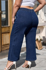 Real Teal Plus Size Drawstring High Waist Wide Leg Casual Jeans Plus Size Bottoms JT's Designer Fashion