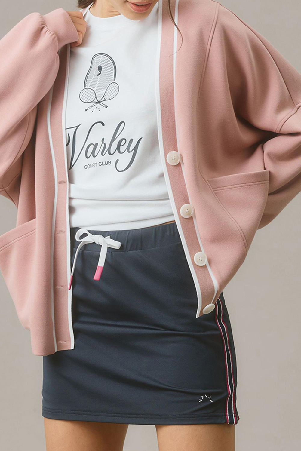 Pink Stripe Contrast Trim V Neck Buttoned Front Pocketed Knit Cardigan Pink Stripe 50%Polyester+45%Viscose+5%Elastane Cardigans JT's Designer Fashion