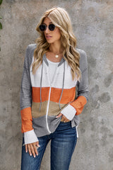 Gray Zipped Front Colorblock Hollow-out Knit Hoodie Sweatshirts & Hoodies JT's Designer Fashion