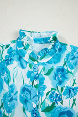Green Floral Frilled Collar Three Quarters Sleeve Elegant Shirt Blouses & Shirts JT's Designer Fashion