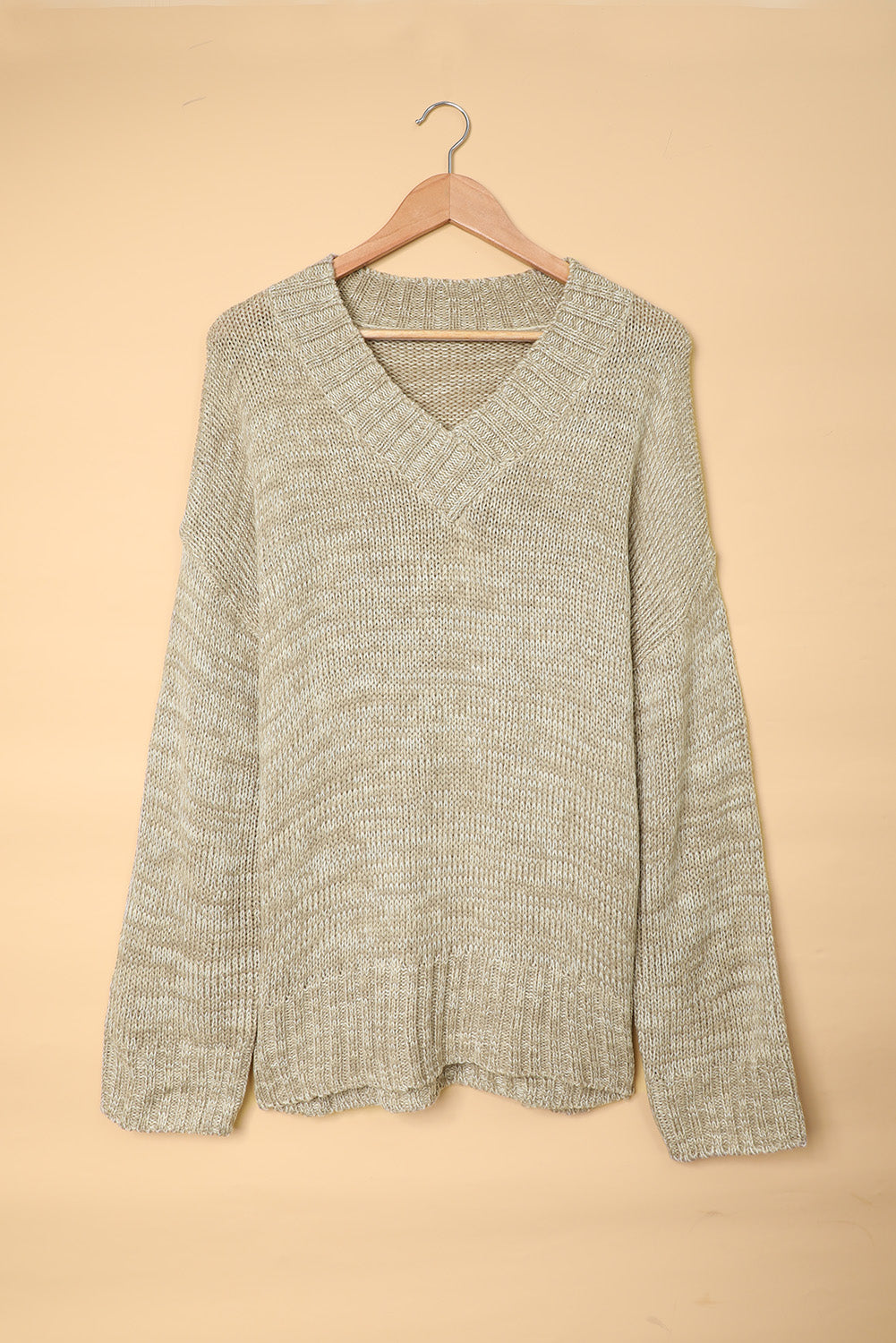 Gray V neck Drop Shoulder Knitted Sweater Sweaters & Cardigans JT's Designer Fashion