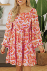 Rose Floral Print Square Neck High Waist Mini Dress Floral Dresses JT's Designer Fashion