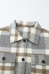Brown Plaid Print Pocket Women Shacket Plaid Shackets JT's Designer Fashion