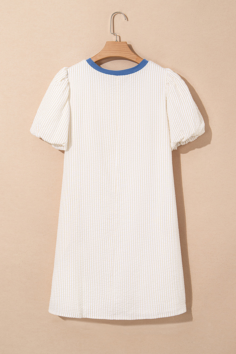 Beige Stripe Stripe Print Puff Sleeve Versatile Pullover Dress Dresses JT's Designer Fashion