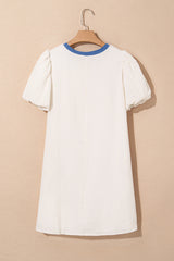 Beige Stripe Stripe Print Puff Sleeve Versatile Pullover Dress Dresses JT's Designer Fashion