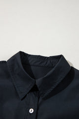 Black Button Up Tie Waist Puff Sleeve Mini Dress Mini Dresses JT's Designer Fashion