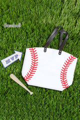 White Baseball Pattern Canvas Large Tote Bag Handbags JT's Designer Fashion