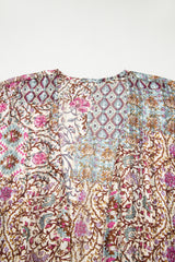 Apricot Floral Print Short Wide Sleeve Open Front Loose Kimono Kimonos JT's Designer Fashion